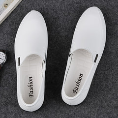 Men's Leather Loafer Shoes Lightweight Rubber Sole Slip On Flat Shoes