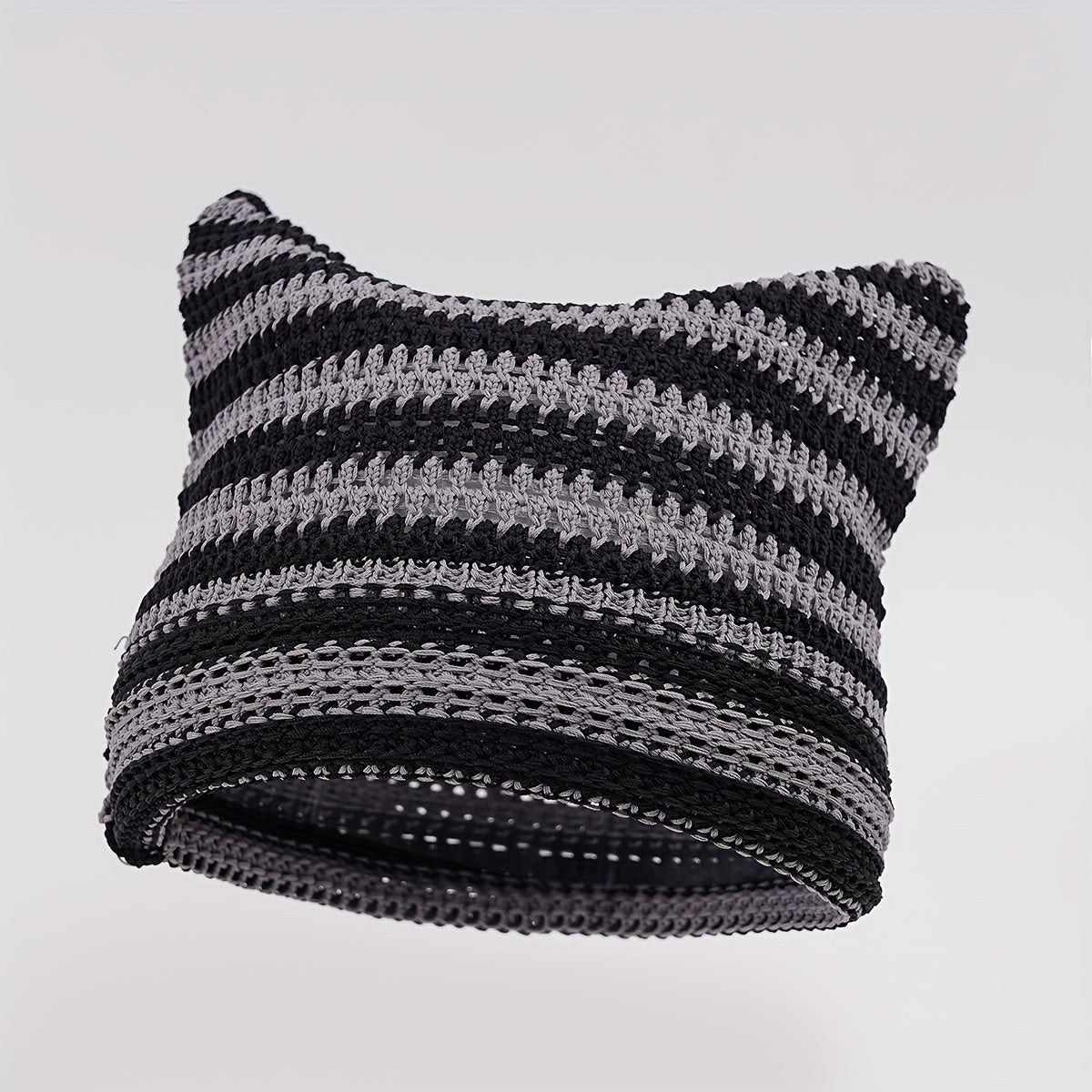 Y2K Striped Cat Ear Knit Hat Summer Ice Silk Beanie