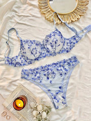 Floral Embroidery Lingerie Set Mesh Bra & Panties