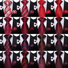 3pcs Mens Tie Wedding Business Red Necktie Hanky Cufflinks Jacquard Necktie
