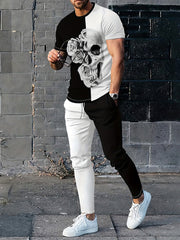 Skull And Roses Mens 2 Piece Outfit Block T-shirt And Sweatpants Set
