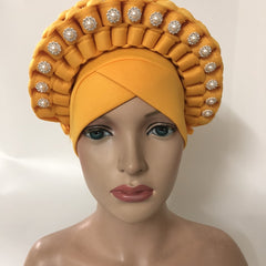 Boho Rhinestone Faux Pearl Head Wrap Cap Vintage Hijab Hat