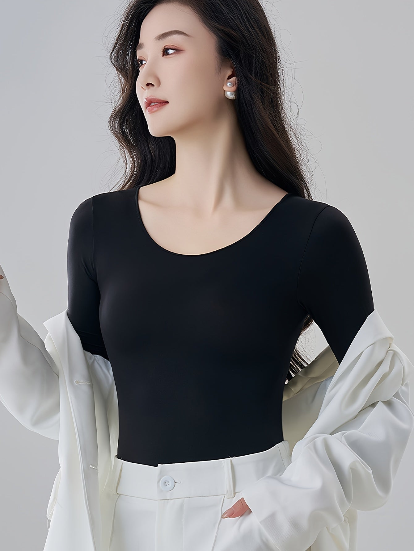 Solid Thermal Underwear Soft & Comfortable Slim Fit Top Women's Lingerie