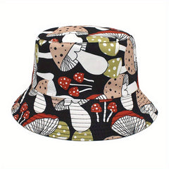 Cartoon Mushroom Bucket Hat Print Reversible Basin Hat