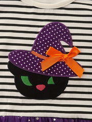Halloween Witch Embroidered Striped Dress for Toddler Girls