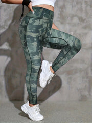 Camo Print High Rise Yoga Leggings with Phone Pockets