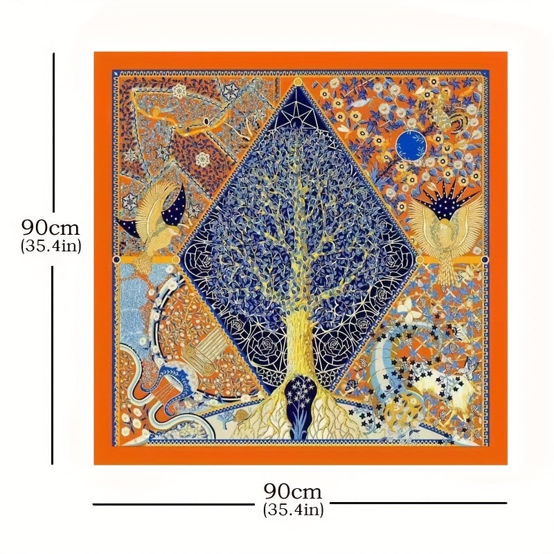 Boho Tree Print Vintage Bandana Silk Square Scarf Satin Shawl