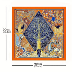 Boho Tree Print Vintage Bandana Silk Square Scarf Satin Shawl