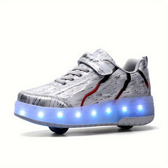 Girl's LED Light Up Roller Shoes With Hook And Loop Fastener