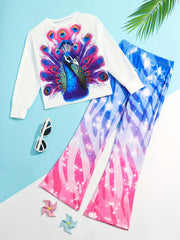 Girls Peacock Graphic 2pcs Outfits Comfy Sets For Spring Fall Sports Gift