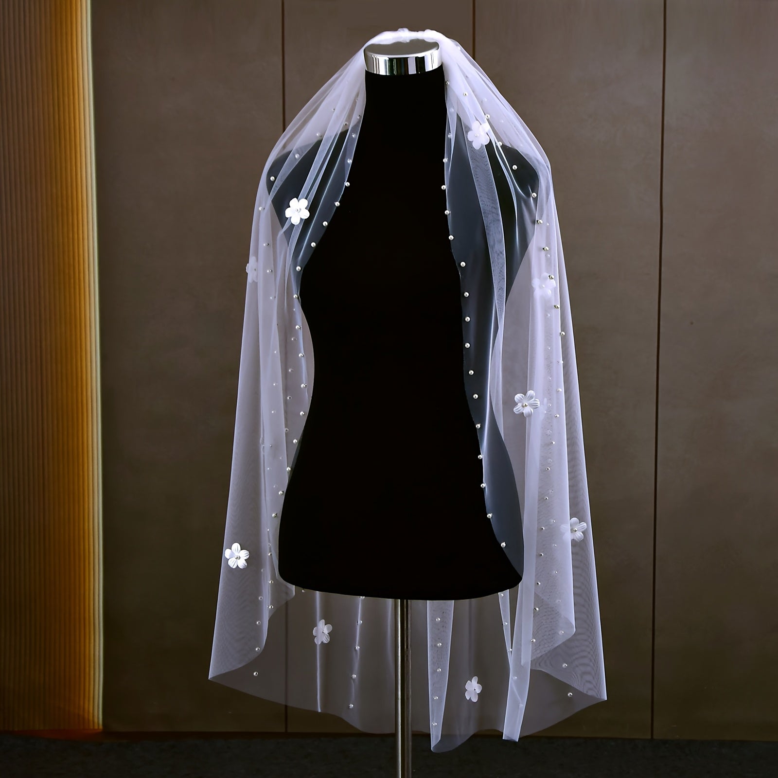 Royal Floral Bridal Veil with Pearl Detailing for Women