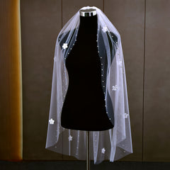 Royal Floral Bridal Veil with Pearl Detailing for Women