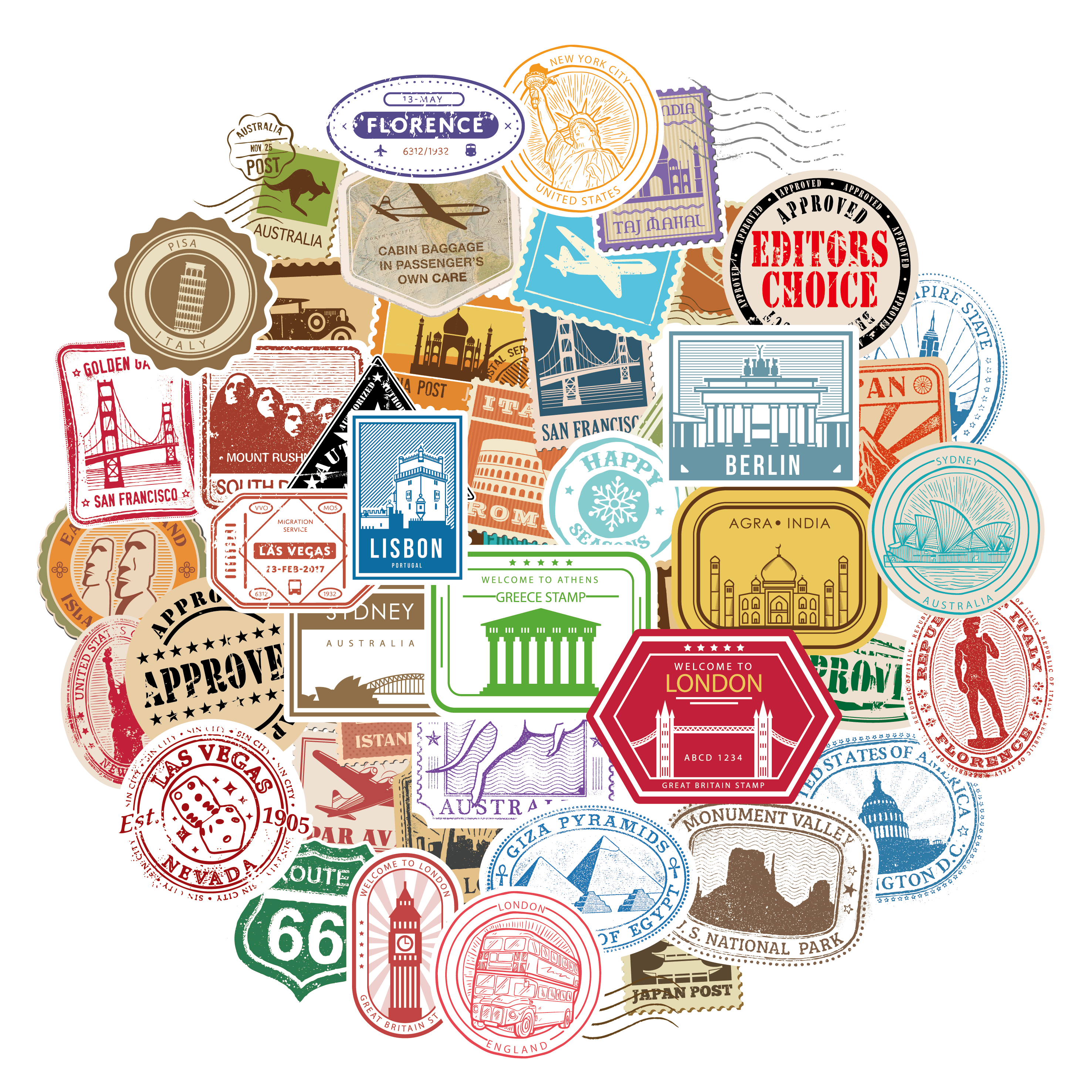 50 Travel Stickers for Suitcases, Phone Cases, Computers, Water Bottles