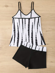 Tie Dye Tankini Set V Neck Cami Top & Shorts Swimsuit