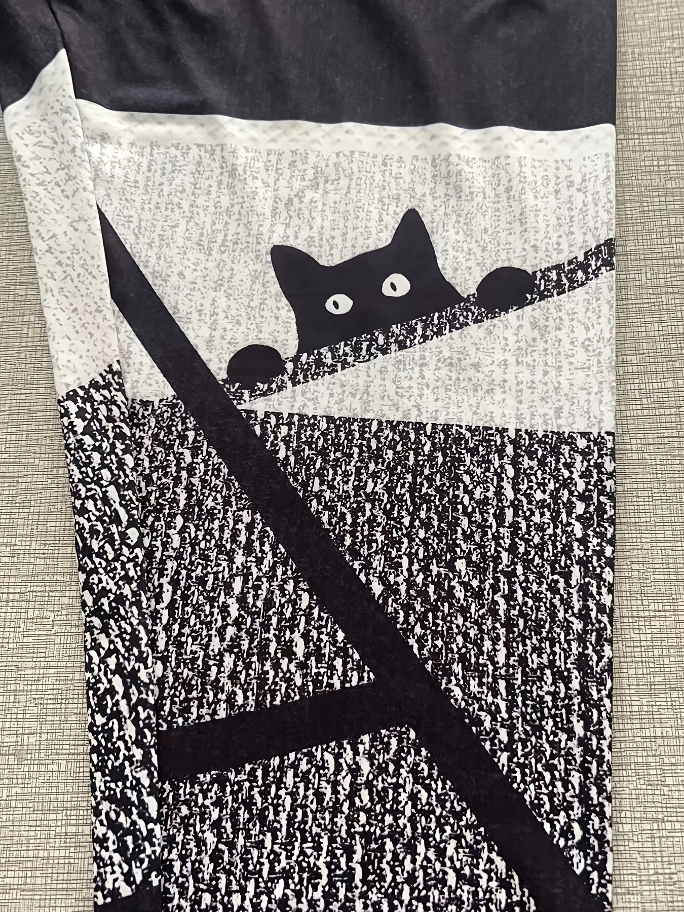 Colorblock Cat Print High Rise Leggings