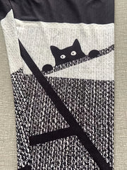 Colorblock Cat Print High Rise Leggings
