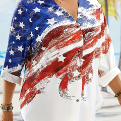 Flag Print Long Sleeve Button Up Top
