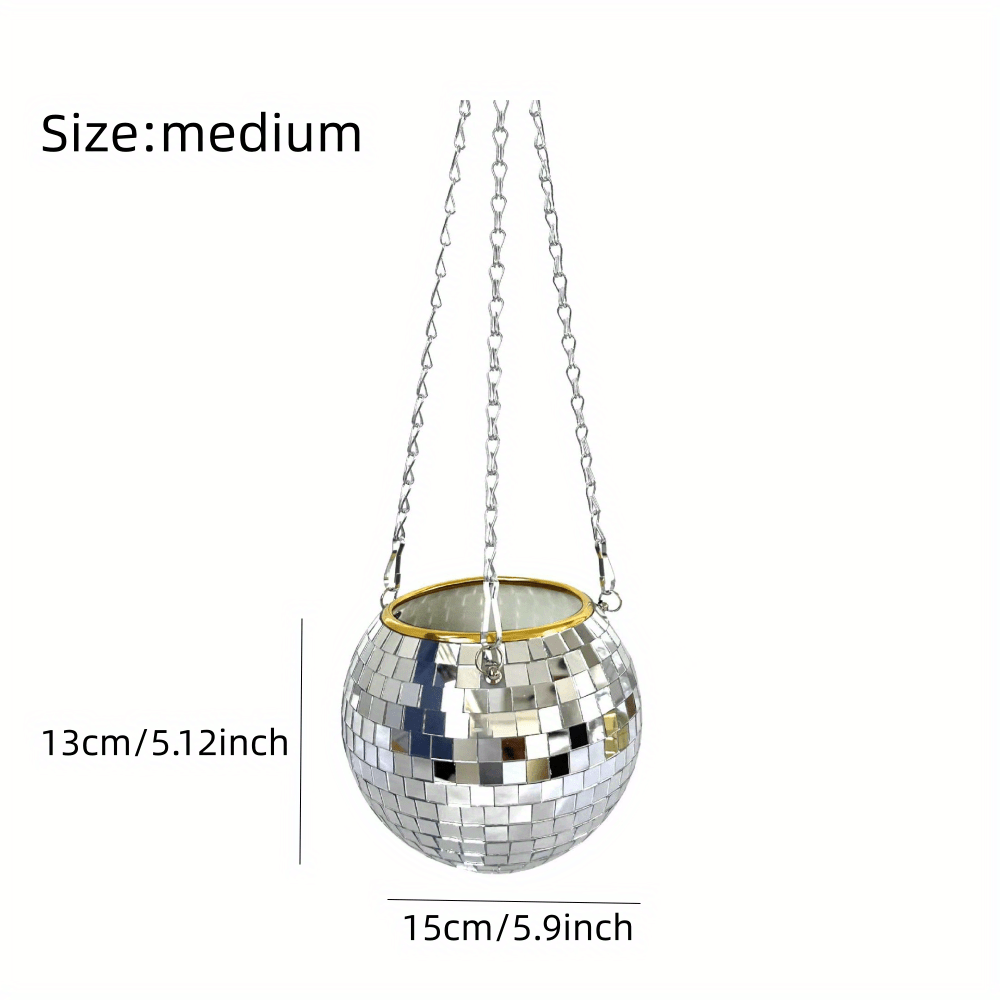 Slivery Disco Mirror Ball Planter With Chain Plant Hanger