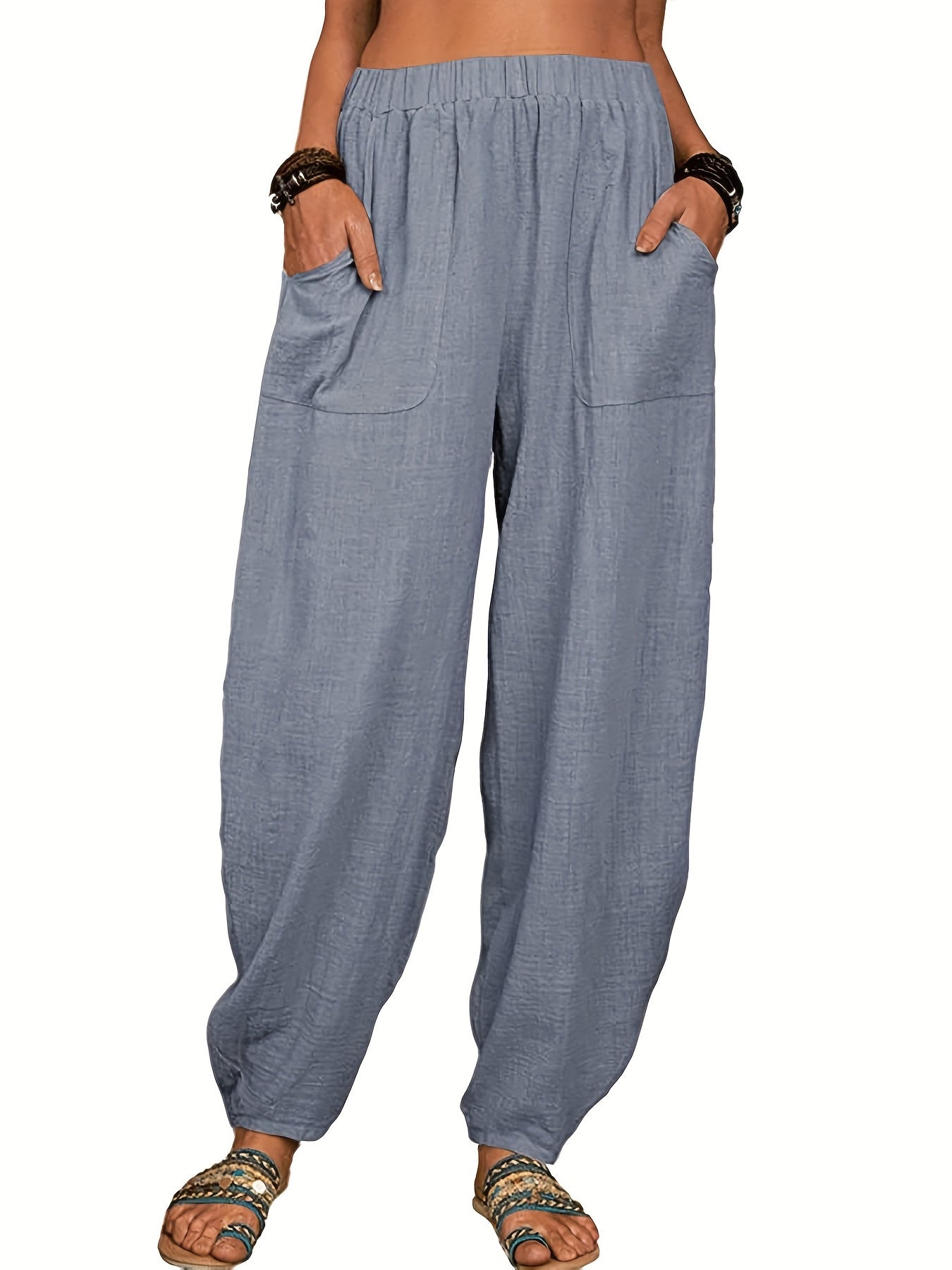 Women's Solid Elastic High Waist Casual Pants