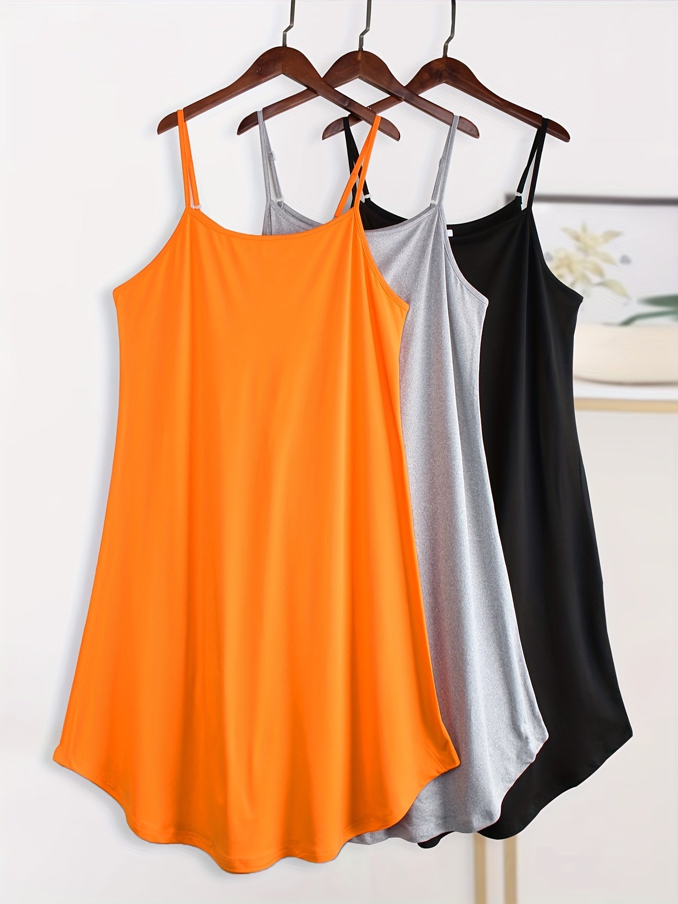 3-Pack Plus Size Nightdress Set Women's Plus Solid Round Neck Medium Stretch