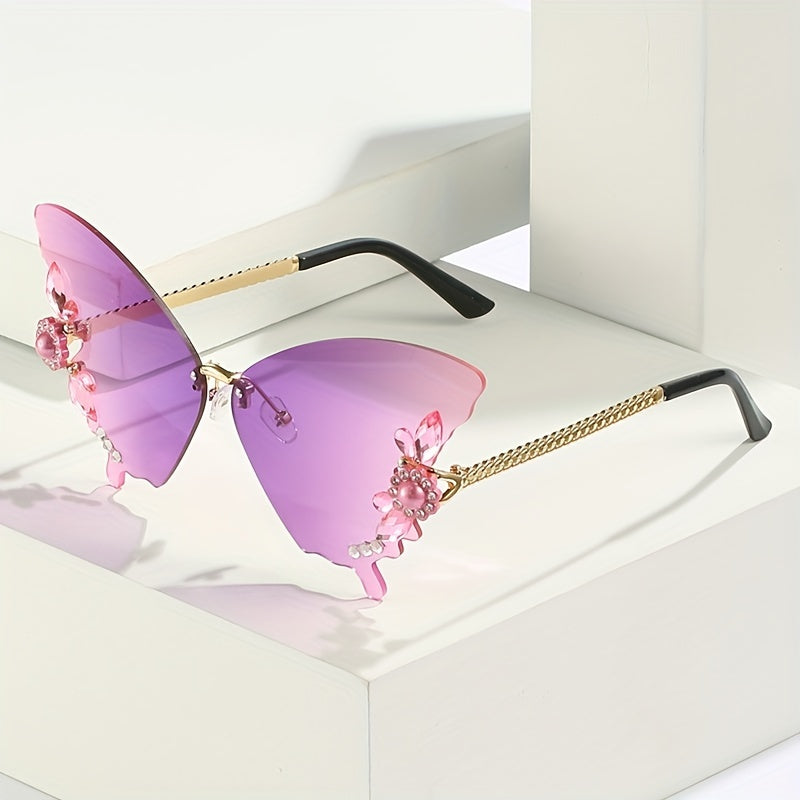 Rhinestone Gradient Butterfly Sunglasses UV400
