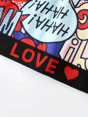 Y2K Pop Art Print Racer Back Tank Bra & Shorts Set