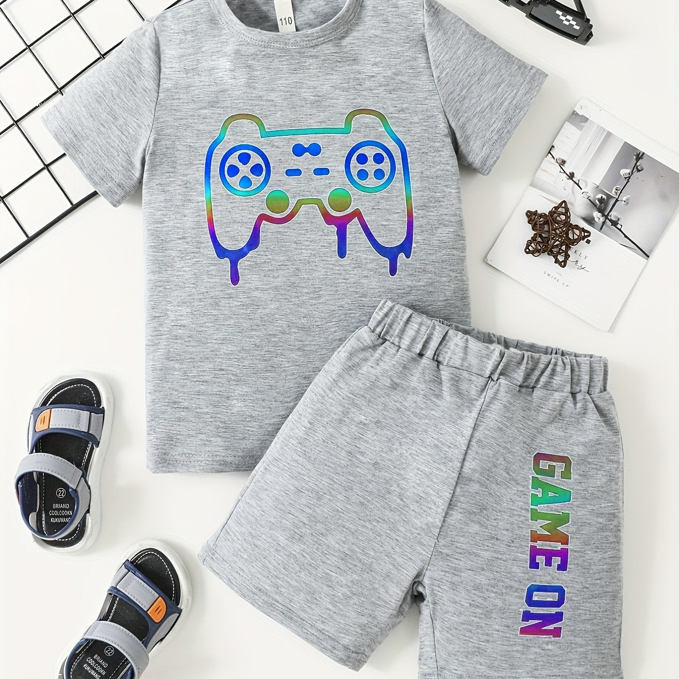 Boys Game Console Print T shirt & Shorts Set for Summer