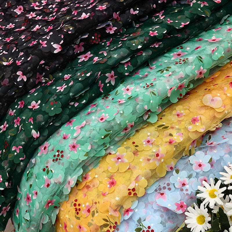 3D Embroidered Floral Tulle Lace Fabric Rainbow