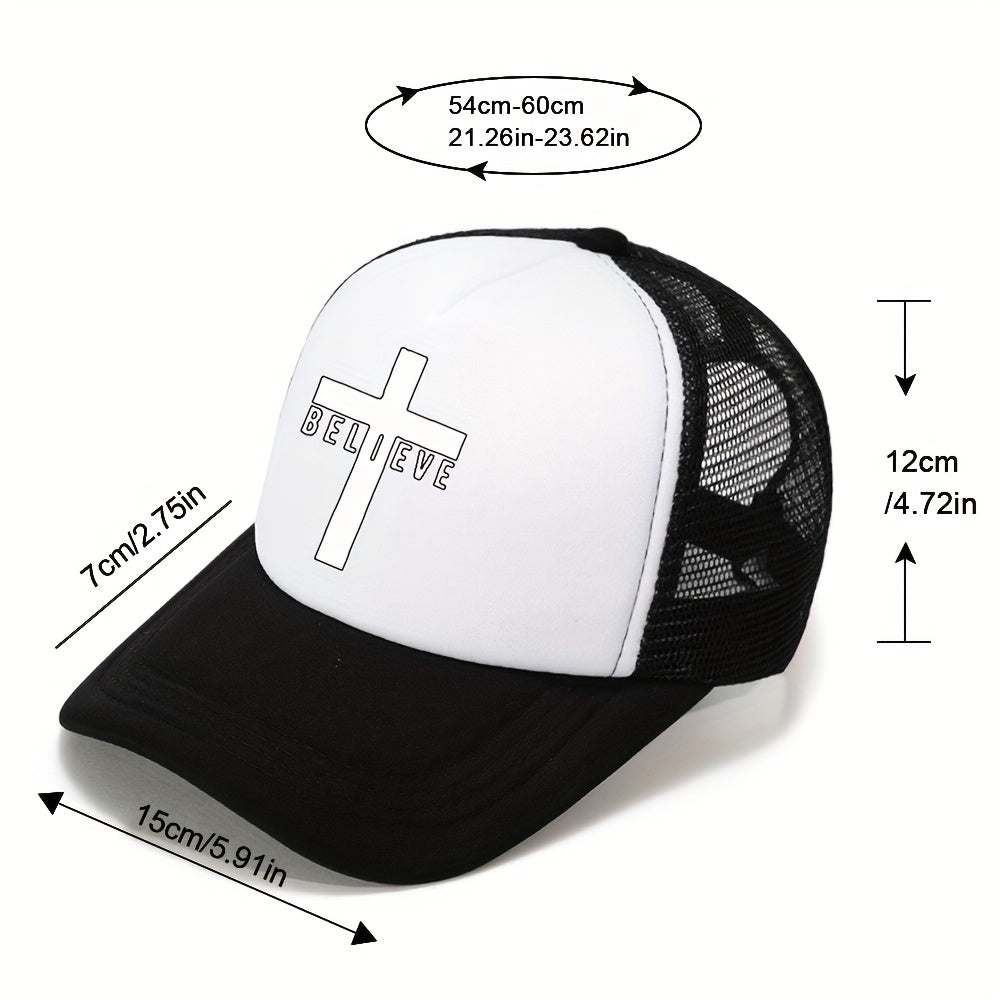 Men's Cross Believe Print Outdoor Sun Hat Breathable Net Baseball Cap