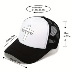 Men's Cross Believe Print Outdoor Sun Hat Breathable Net Baseball Cap