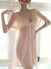 Guaze Tie Pajama Dress Lace Trim Sleeveless Nightdress With Panty