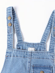 Women's Plus Button Flap Detail Denim Overalls