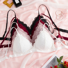 4pcs Lace Wireless Bras Comfy Bow Decor Intimates Bra Women's Lingerie