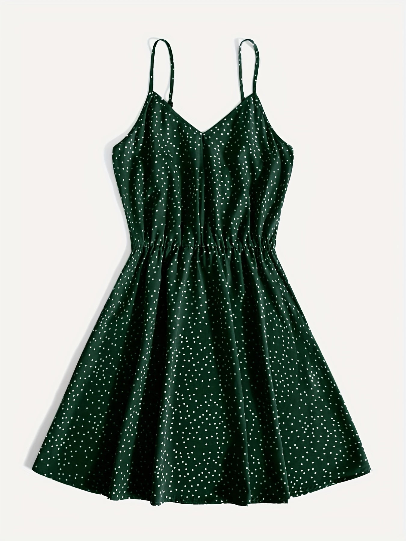 Pin Dot Print Spaghetti Strap Dress Sexy Slim Waist V Neck Summer Dress