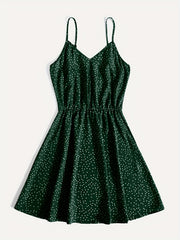 Polka Dot Spaghetti Strap Dress Casual V neck Backless Cami Dress