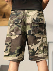 Men's Camo Cargo Shorts Drawstring Elastic Waist for Summer