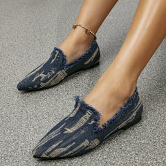 Women's Tassel Canvas Shoes Casual Pointed Toe Flat Lightweight Walking Shoes