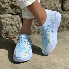Floral Print Slip On Sports Shoes, Casual Walking Shoes