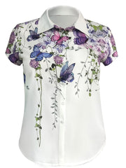Plus Floral Print Short Sleeve Polo Neck Button Up Shirt