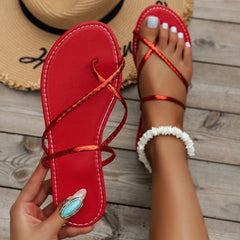 Women's Solid Thong Sandals Slip On Open Toe Lightweight Flat Slides Shoes