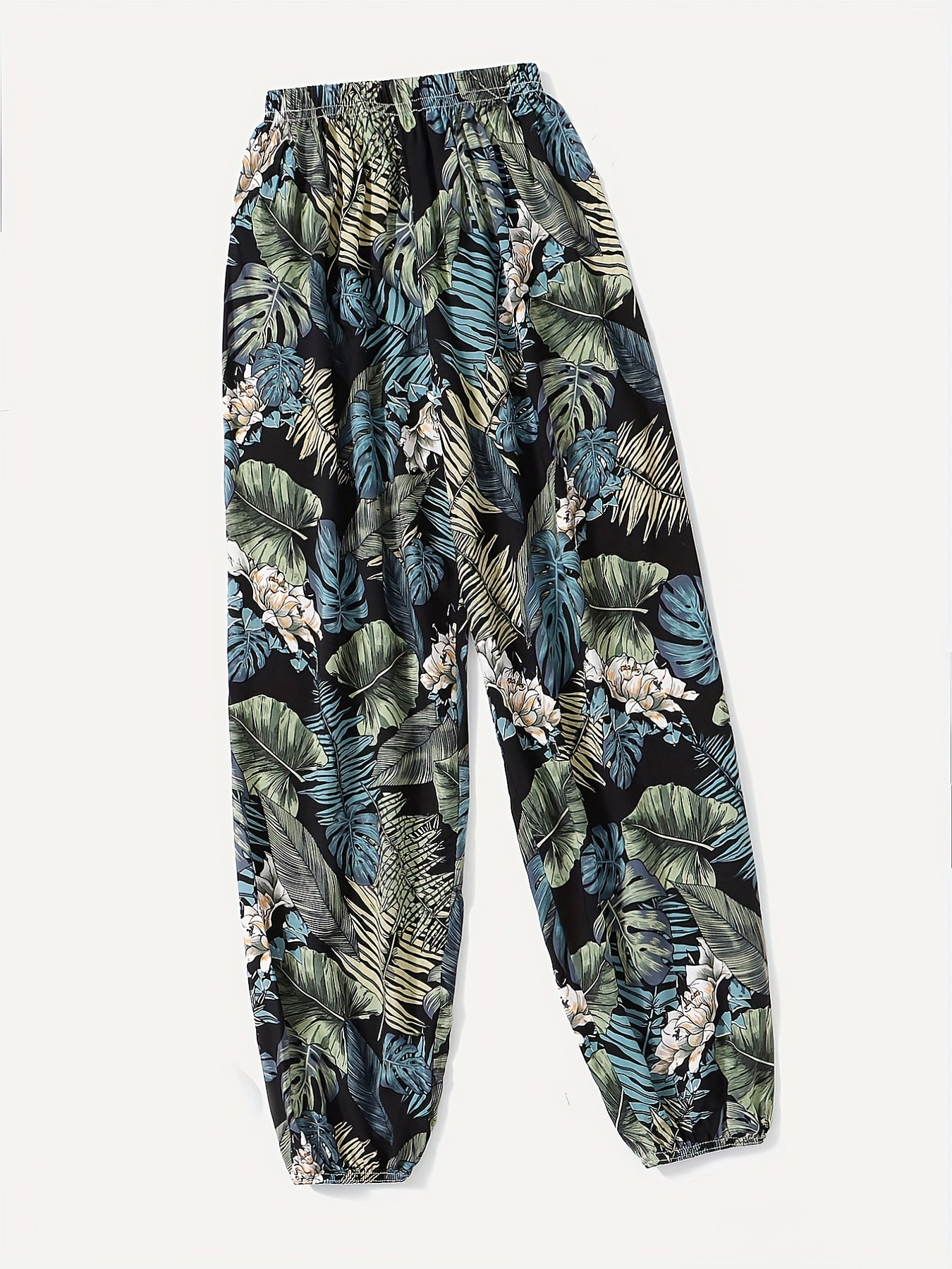 Tropical Leaf Print Matching Lantern Pants for Family