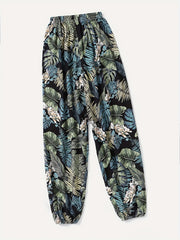 Tropical Leaf Print Matching Lantern Pants for Family