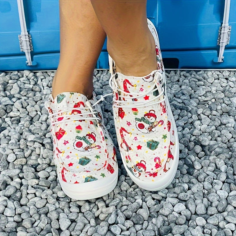 Women's Christmas Snowman Sneakers Anti Slip Lace Up Skate Shoes