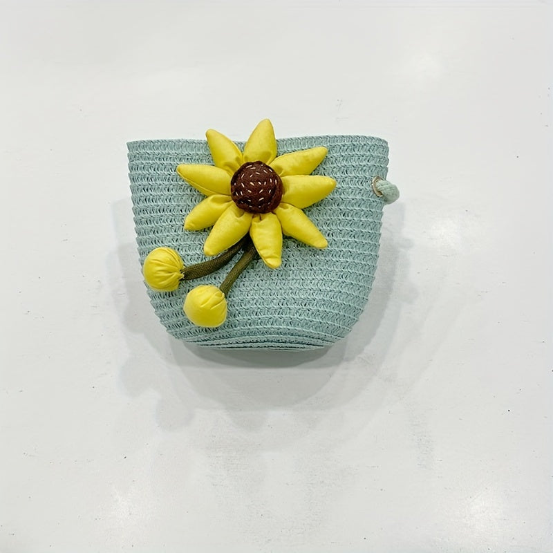 Girls Sunflower Straw Bag Crossbody Messenger Coin Purse