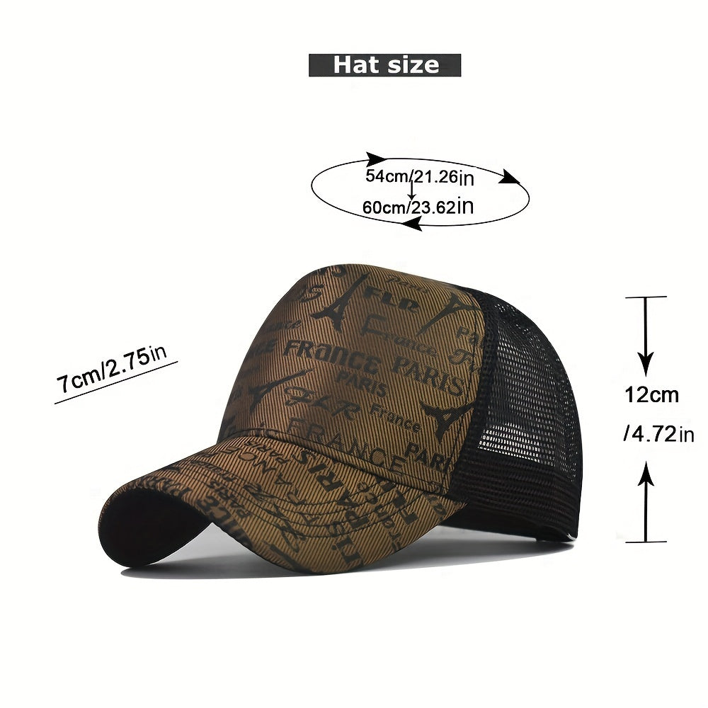 Men's Paris Embroidered Baseball Cap Mesh Hip Hop Trucker Sun Hat