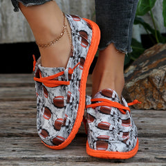 Personality Rugby Print Flat Shoes Women's Slip On Casual Shoes