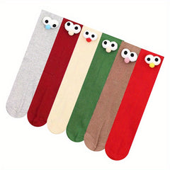 6pairs Girls Kids Cartoon 3D Eye Doll Novelty Funny Socks