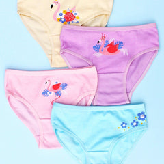 4 Packs Flamingo Graphic Girls Briefs Cotton Breathable Comfortable Underwear