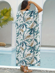 Boho Cover Up Women's Plus Tropical Print Batwing Sleeve V Neck Split