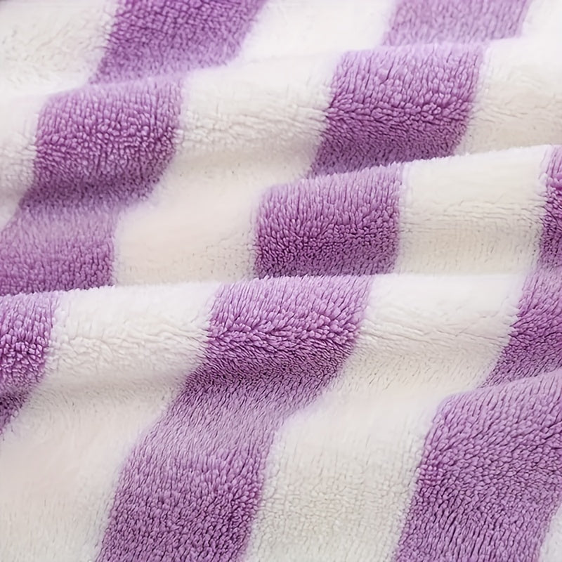 2pcs Striped Coral Fleece Towel Set for Bathroom and Home